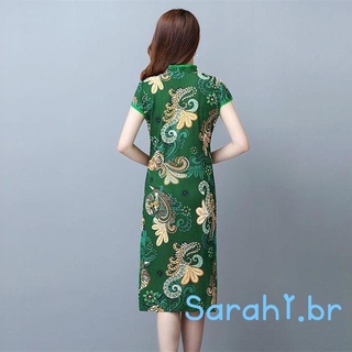 Vestido Feminino Estilo Chinês Comprimento Midi Cheongsam , Vintage Estampado (4)