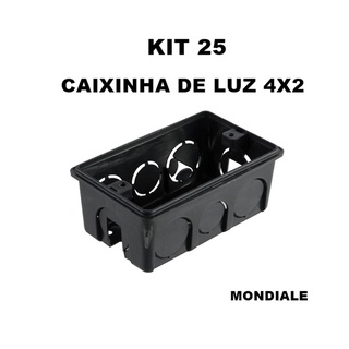 Caixa de Luz 4x2 embutir Retangular preta Mondiale 25 unidades