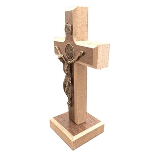 Cruz Crucifixo Madeira Metal De Mesa São Bento 13cm (3)
