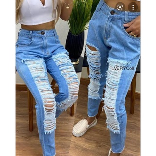 Calça Jeans Feminina Mom Destroyed Cintura Alta, Moda, tendência 2022, barato, preço de atacado, calça jeans feminina