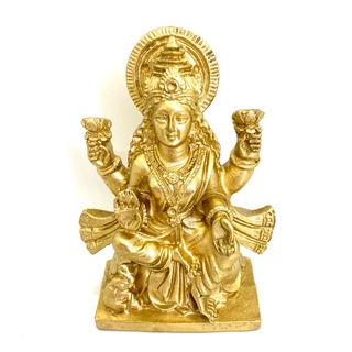 Lakshmi meditando 11 cm dourado em resina - Riqueza