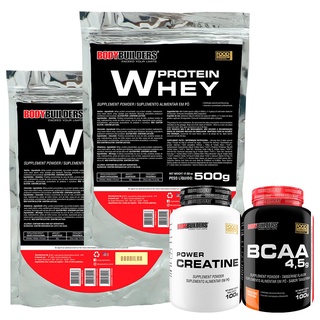 Kit 2x Whey Protein 500g, BCAA 100g Tangerina, Power Creatina 100g - Bodybuilders