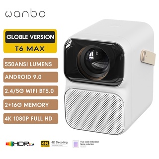 Global Versão Wanbo T6 Max Android 9.0 1080P Projetor 550ANSI Lumens BT5.0 5G WIFI BT5.0 2 + 16GB AI Voice Home