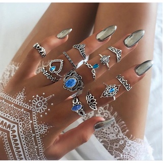 13 peças/conjunto de prata moda vintage design oco forma coroa de lótus acessórios para anel feminino