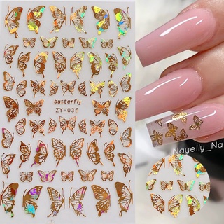 1PC Pink Gold 3D Butterfly Nail Art Stickers Adhesive Sliders