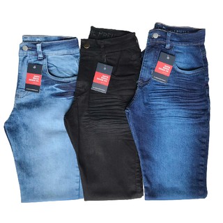 Kit 3 Calças Jeans Masculina Slim Original Elastano Lycra