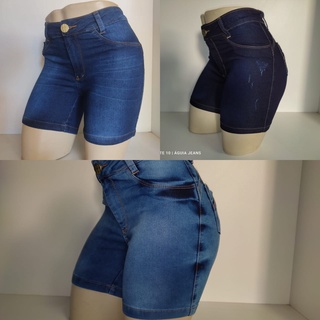Shorts Jeans Cintura Alta Lycra Meia Coxa Kit Com 3