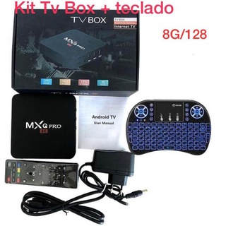 Aparelho Smart TV mxq pro 4k 5g 8gb ram 128gb android + Mini Teclado Wireless LED KIT