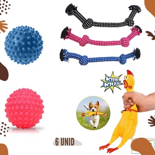 Kit 6 Brinquedos E Mordedores Pet Pra Cachorro Auxilia na Saúde Bucal e Remoção do Tártaro