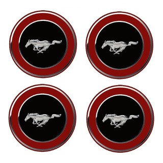 Jogo com 4 Peças Emblemas Botons Adesivos Resinados Mustang Vermelho Esportivo para Calotas e Rodas 48mm