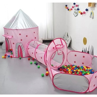Tenda Toca Barraca Infantil Tunel 3x1com Piscina para Bolinhas Princesas Astronaltas com Cesta Basquete Playground Brinquedo