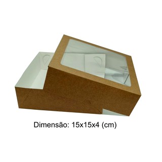 Caixa De Presente Visor Kraft - 20 unidades - 15x15x4 (cm)