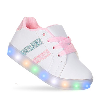 Tenis Sapato de Crianca com Luzes de Led que Brilha Pisca Infantil Juvenil Meninas Branco Pink ou Rosa