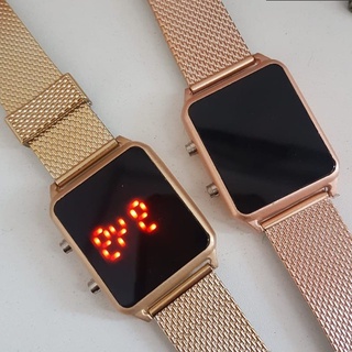 Relógio Feminino Digital Led Quadrado Dourado e Rose breto prata Moda Blogueira 2021