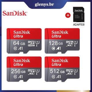Cartão De Memória Sandisk 64gb 128gb 256gb 512gb Cartão Microsdxc Uhs-I, Vermelho / Cinza 100mb / S