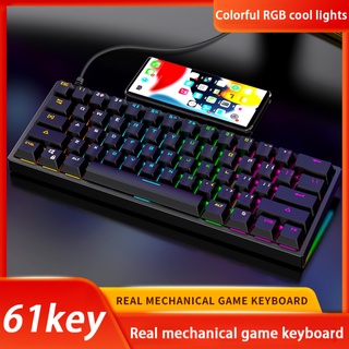 G101 Mini Teclado Mecânico Gaming Com Fio Tipo-C Usb 61 Teclas Backlit Blue Axis Mechanical Keyboard Computer Desktop Notebook Gaming Keyboard