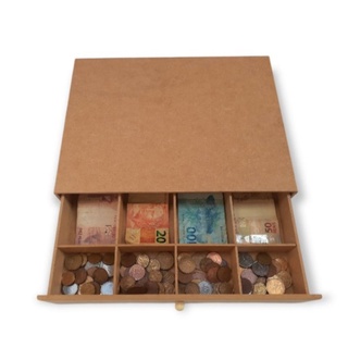Caixa Organizadora Dinheiro com gaveta Porta Cédulas Moedas Mdf (1)