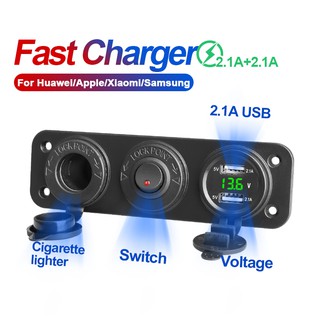 Dual usb car charger port Socket Panel Cigarette Lighter Socket Splitter Voltmeter Independent Switch 12V-24V Vehicles Car Boat Moto