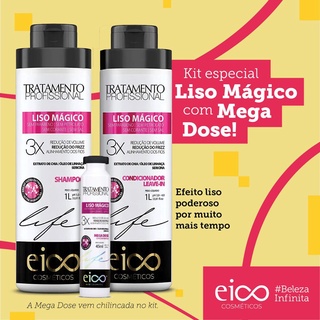 Kit Eico Liso Mágico Shampoo e Condicionador 1L + BRINDE Ampola Mega Dose