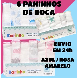 kit Pano de Boca Paninho Babete 6un para bebê 30cm x 30cm 100% Paninho de boca fralda de pano algodão KARINHO PAPI ENVIO IMEDIATO