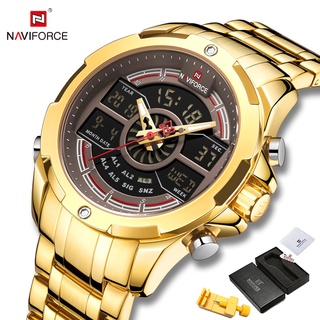 Relógio de Pulso NAVIFORCE Luxury Dourado Digital com Visor Duplo / Relógio Fashion Masculino À prova d'água