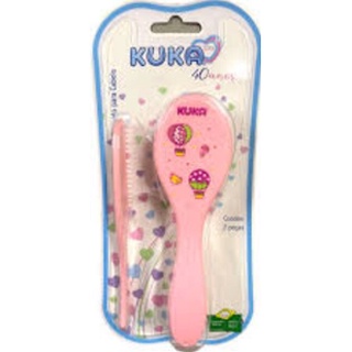 Escova e pente -Kuka- Conjunto para cabelos- Rosa