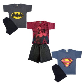 kit 3 conjuntos revenda atacado masculino infantil primavera verão bermuda e camiseta estampas personagens tamanhos 2/4/6/8/10.