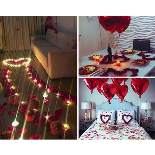 Kit Romântico dia dos Namorados 100 Pétalas Rosas Vermelha + 02 Balões Coração Metalizado + 05 Velas