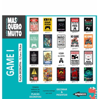 GAME de 01 a 50 - gamer - Placa decorativa Geek - Quadro parede & decoração - Presente