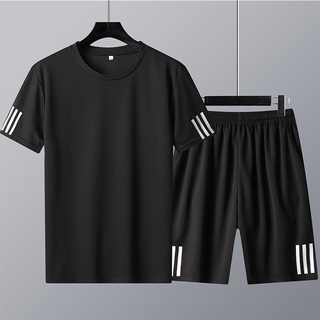 Conjunto de esportes masculinos de duas peças, shorts de manga curta de tamanho grande de verão, secagem rápida, engordar e aumentar as roupas do jovem pai
