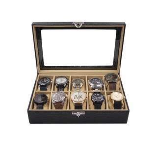Caixa Maleta Guarda 10 Relógios Preto Com Interno Aveludado Bege