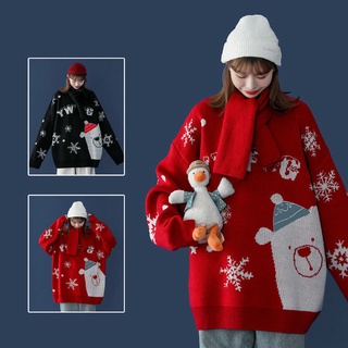 Suéter Vermelho De Natal Jaqueta Feminina Outono Inverno Novo Estilo Coreano Estudante Solto Preguiçoso Malhas Desgaste Exterior