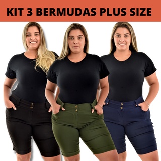 Kit 3 Bermuda Social Alfaiataria Ciclista No Joelho Meia Coxa Feminino Plus Size