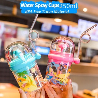 1Pc Water Glass with Creative Infant Spray Design / Baby Feeding Straw Water Bottle
