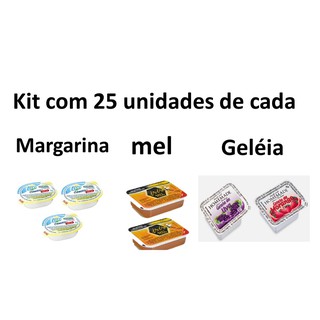 Kit Mini Margarina/mel/geleia 25 Unidade de cada Saches Blister total 75unidades (1)