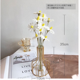 INS Style Vaso de ferro dourado com penas hidropônicas DIY suporte de flores com tubo de vidro para sala de estar/jantar desktop decoração ornamento artesanato para presente Vaso de plantas de terrário geométrico (3)