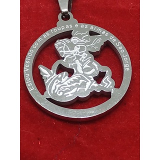 Colar Corrente Gargantilha feminina Medalha Pingente Imagem São Jorge em Aço Inox