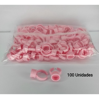 Kit 100 anéis rosa descartável cílios sobrancelha alongamento cola rena pigmentação anel