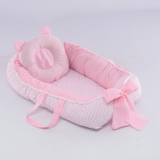 Ninho Redutor Berço Bebê Percal 100% Algodão chevron rosa (1)