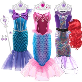 Nova Menina Pequena Sereia Traje Ariel Princesa Disney Crianças Vestido De Festa Fantasia Cosplay Roupas