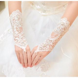 Noiva Vestido De Luvas Brancas Rhinestone Sequins Curtas (4)