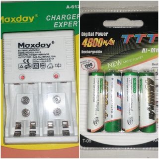 Carregador de pilhas para pilhas AAA, AA e bateria 9v e pilha AA recarregável
