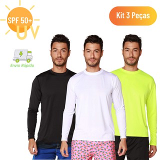 Kit 3 Blusa Camisa Térmica Para Praia Piscina Esporte Proteção Solar Uv