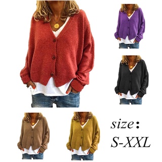Pure Color Autumn Winter Button Coats Women's Casual Loose Blouse Plus Size Sweater For Knitted Cardigan