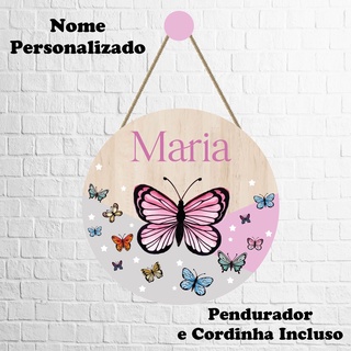 Porta Maternidade Borboletas, Borboleta Rosa Com Nome Personalizado MDF - 20 Cm