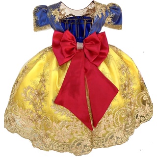 Vestido Infantil Realeza Princesa Branca De Neve Aniversário Festa Luxo 1 Ao 3