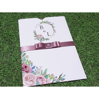 Convites para Casamento com Envelope, Branco - Floral, Rosê