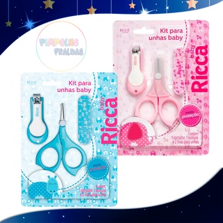 Kit manicure para unhas baby infantil Ricca kit Manicure 4 peças azul ou rosa