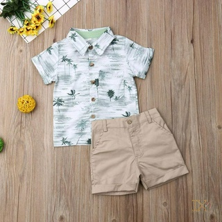 Jx-2Pçs Conjunto Infantil Masculino Camiseta De Botão De Manga Curta + Short Havaí Praia Verão 1-6a (1)