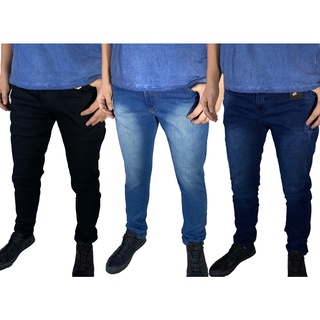 Kit 3 Calças Jeans Masculina Medio Escuro Claro Preta Slim fit Elastano lycra Promoção Barato